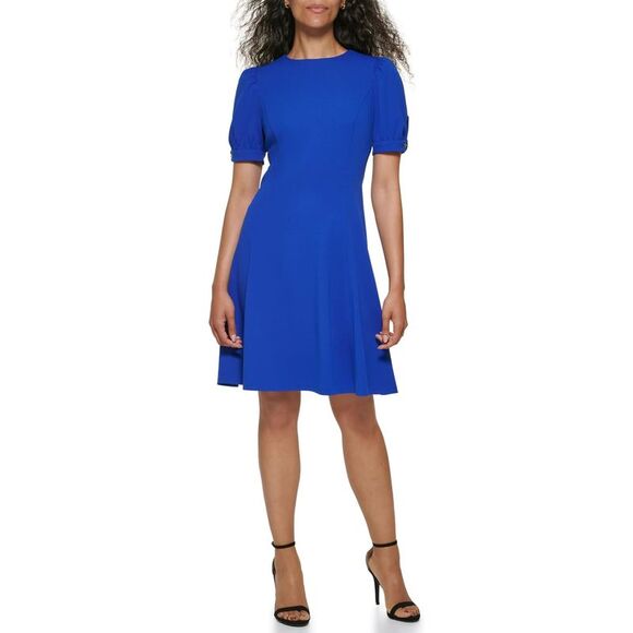 DKNY Womens Blue Tie Hem Short Sleeve Jewel Neck Top